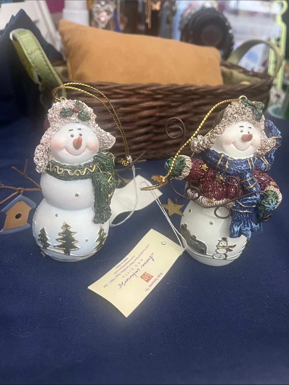 Hallmark White Snowman Ornament Pair with Multicolor Scarves and Hats 383
